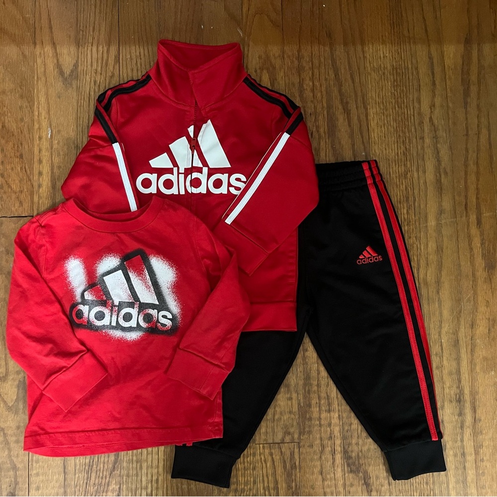 ⭐️Bundle 5 for $30 - Adidas Toddler Boys Red and Black Tracksuit Trio